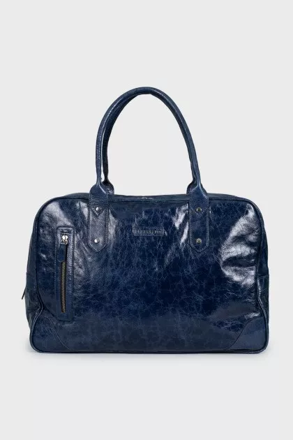 Blue leather travel bag