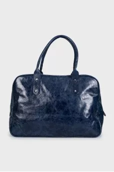Blue leather travel bag