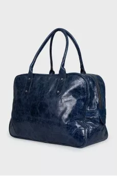 Blue leather travel bag