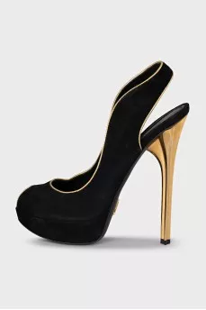 Suede shoes with gold heels