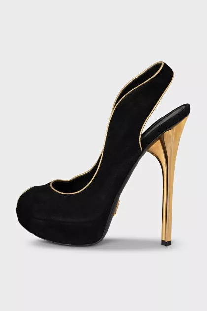Suede shoes with gold heels