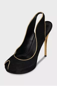 Suede shoes with gold heels