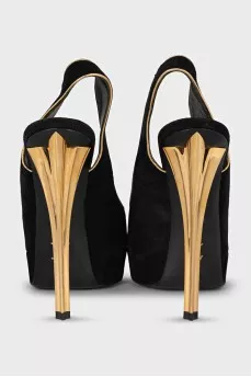 Suede shoes with gold heels