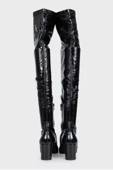 Black patent leather over-the-knee boots
