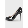 Black patent leather stiletto heels