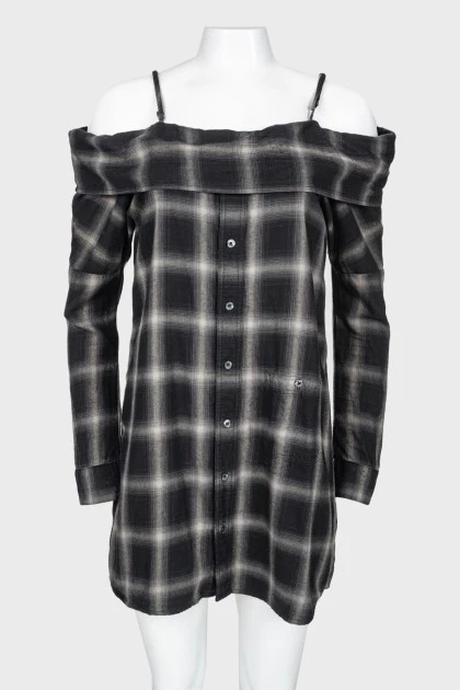 Open shoulders checked dress