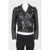 Leather asymmetrical zippered jacket