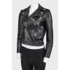 Leather asymmetrical zippered jacket