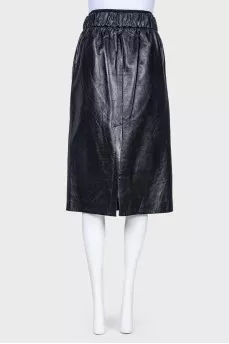 Leather skirt with pockets in front