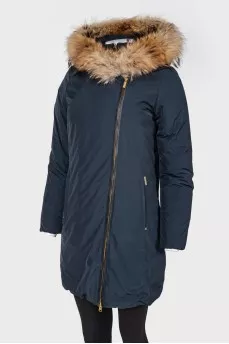 A down jacket with a fur hood