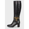 Leather boots with golden chain