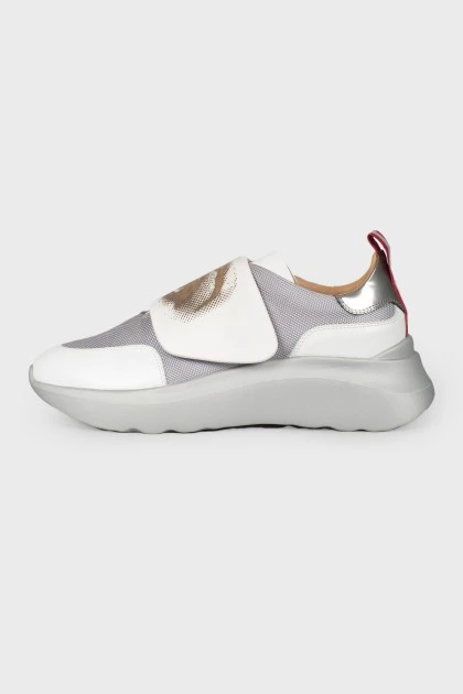 Silver embossed print sneakers