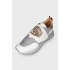 Silver embossed print sneakers