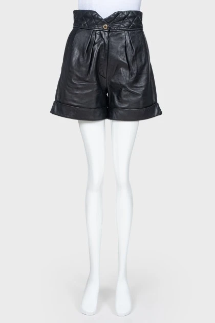 High-waisted leather shorts