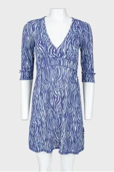 Blue patterned fitted dress