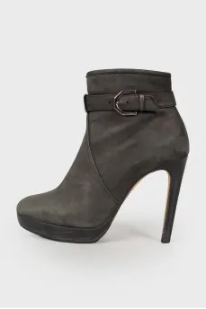 Leather booties with belt buckle