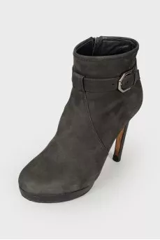 Leather booties with belt buckle