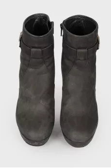 Leather booties with belt buckle