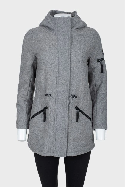 Gray hooded coat