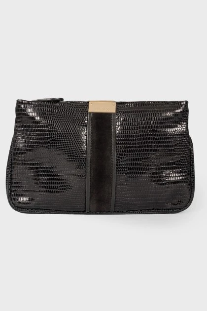 Leather clutch suede insert bag