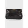 Leather clutch suede insert bag