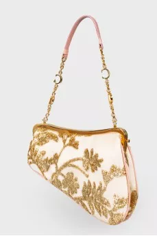 Сумка Dior Gold/Pink Embroidered Satin Limited Edition 0226 Mini Saddle Bag