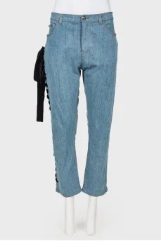 Jeans with black velvet lacing
