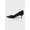 Suede shoes with patent toecap