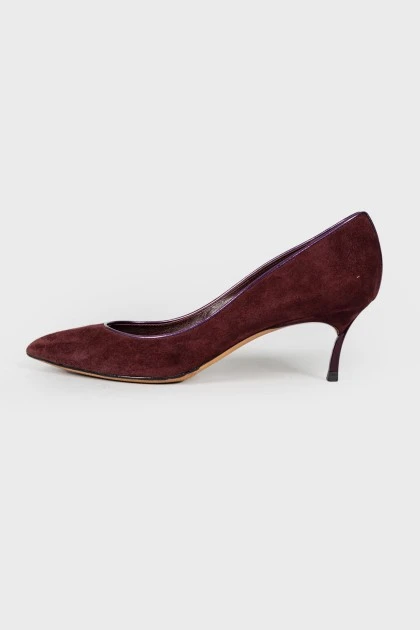 Burgundy suede pumps