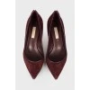 Burgundy suede pumps
