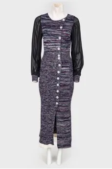 Knitted dress with translucent sleeves