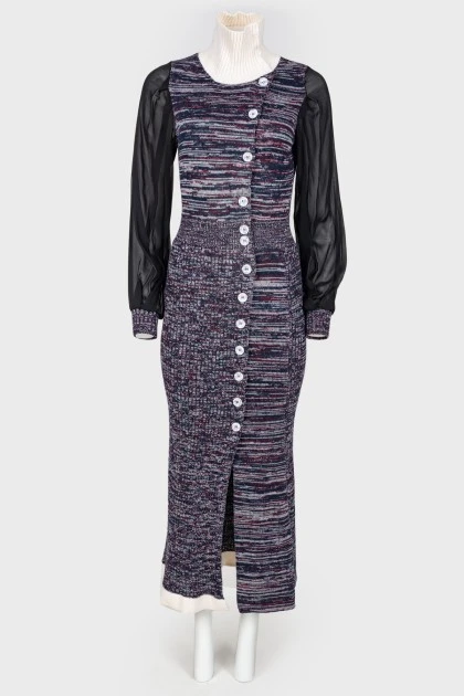 Knitted dress with translucent sleeves