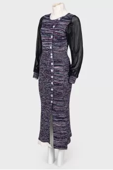 Knitted dress with translucent sleeves