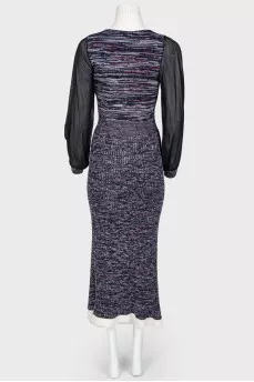 Knitted dress with translucent sleeves