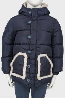 Children's down jacket with a hood with fur