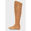 Low-heeled suede over the knee boots