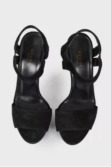 Suede sandals with figured heel