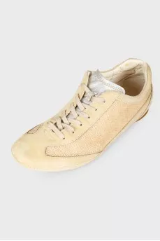 Suede sneakers with textile inserts