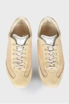 Suede sneakers with textile inserts