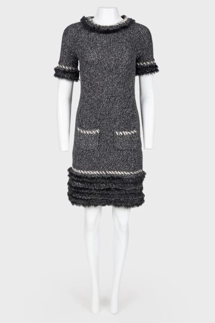 Cashmere dress with fur trim