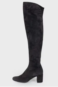 Zipper  suede over the knee boots