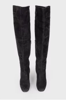 Zipper  suede over the knee boots