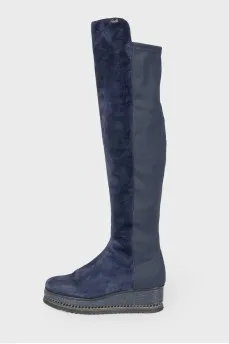 High suede wedge boots