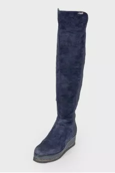 High suede wedge boots