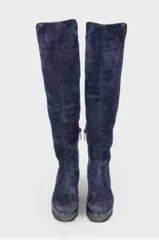 High suede wedge boots