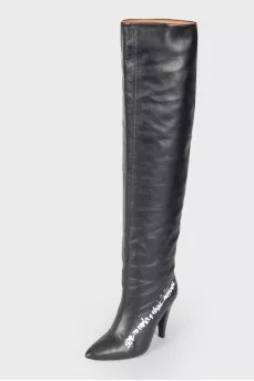 Printed leather over the knee boots
