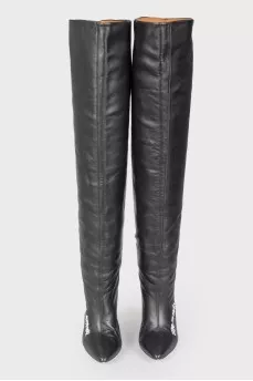 Printed leather over the knee boots