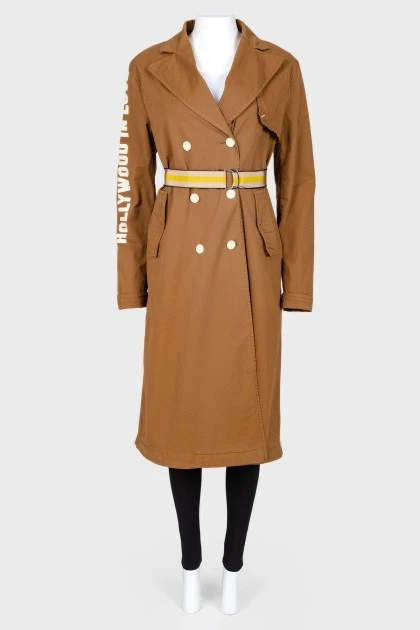 Printed trench coat with waistband