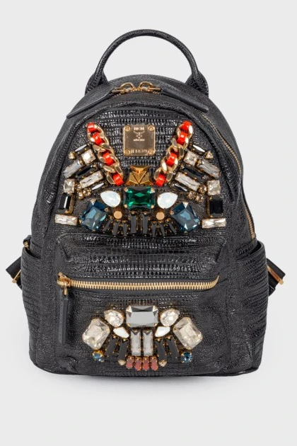 Backpack with an applique of rhinestones