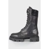 Leather boots with rhinestones and tag
